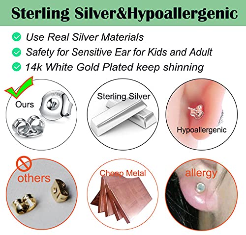 Catinee 16PCS 925 Sterling Silver Earring Backs 14k White Gold Plated Earring Backs for Studs 6MM Hypoallergenic Secure Earring Backings for Locking Stud Earrings(8White+8Gold) - Image 2